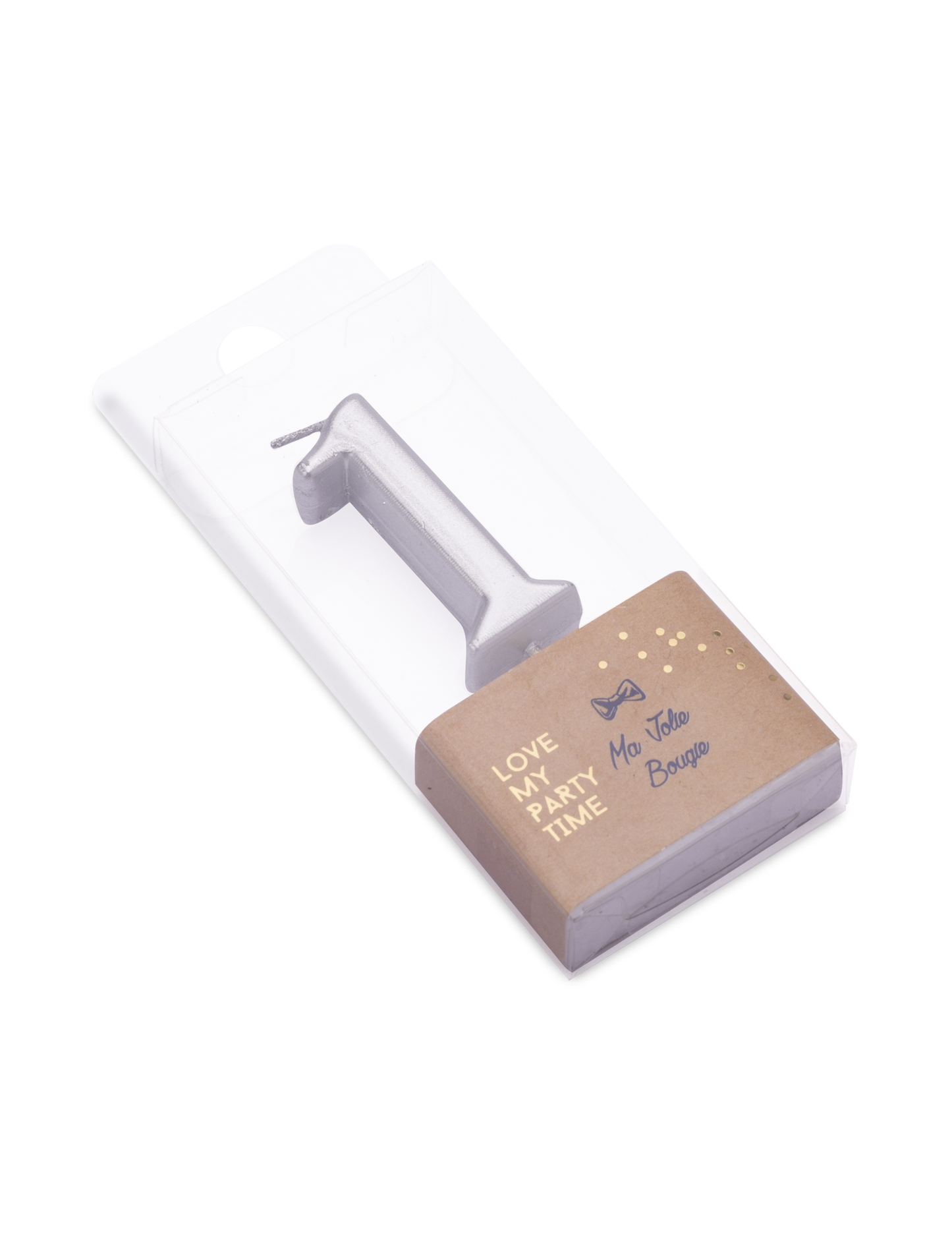 Ezüst metál színű 1-es számú születésnapi gyertya 4.3 cm csúccsal