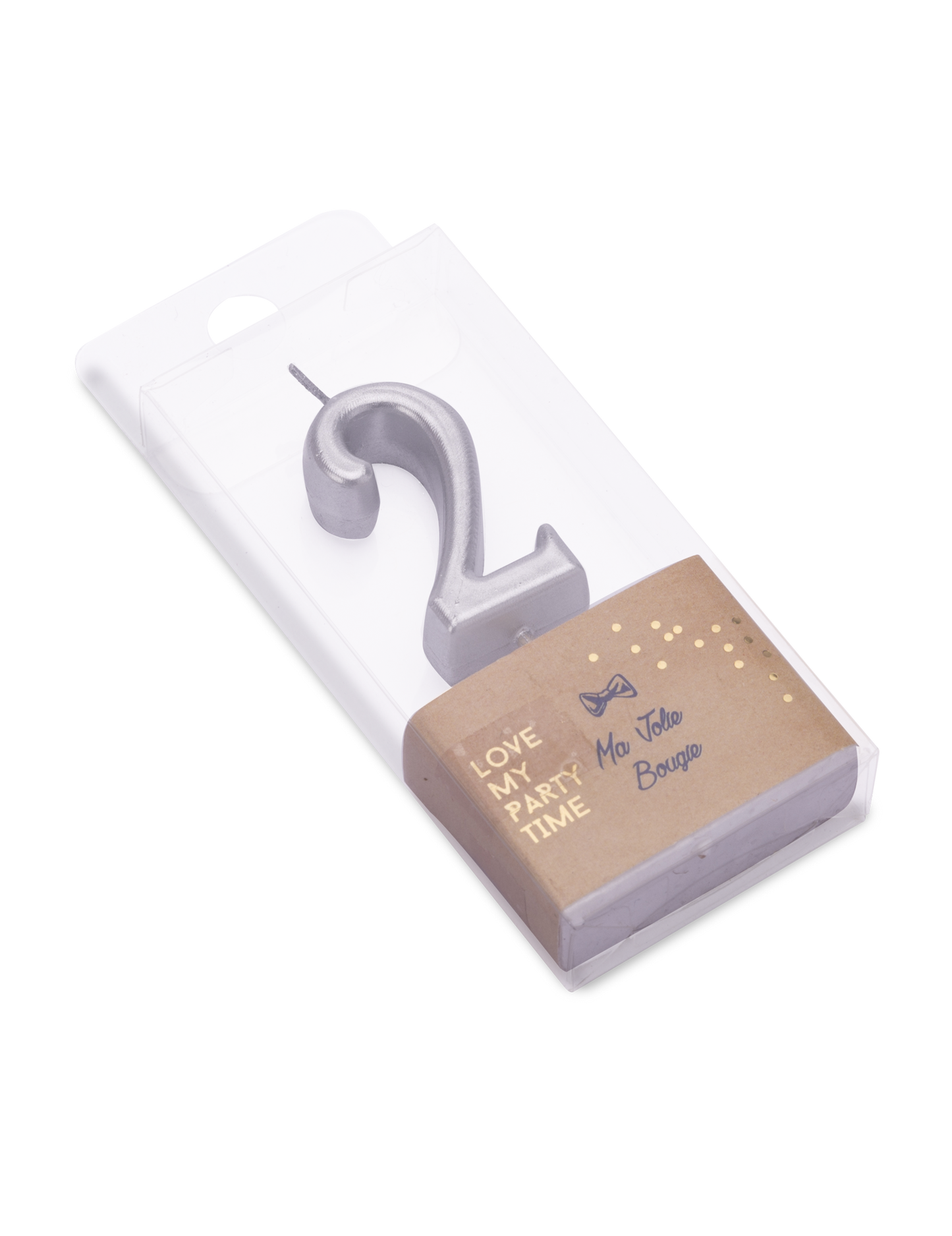 Ezüst metál 2-es számú születésnapi gyertya 4.3 cm egy csukán