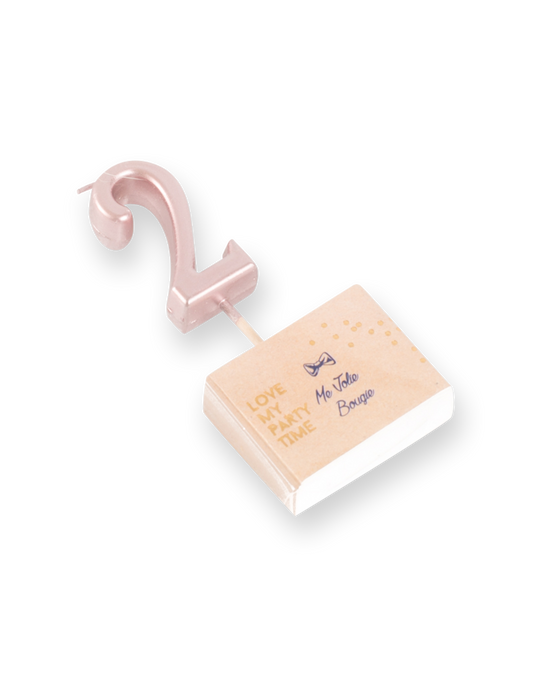 Bougie d'anniversaire chiffre 2 rose gold avec pic
