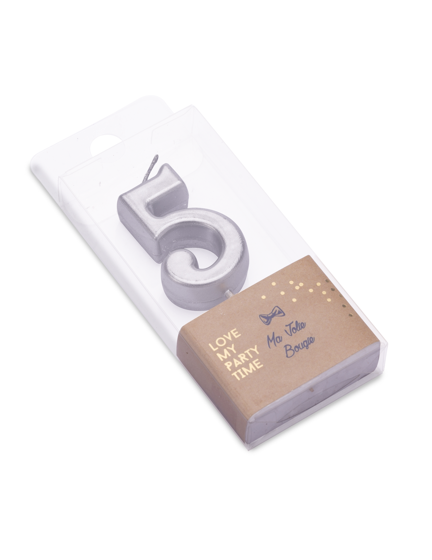 Metál ezüst színű, 5-ös számú születésnapi gyertya 4.3 cm csúccsal