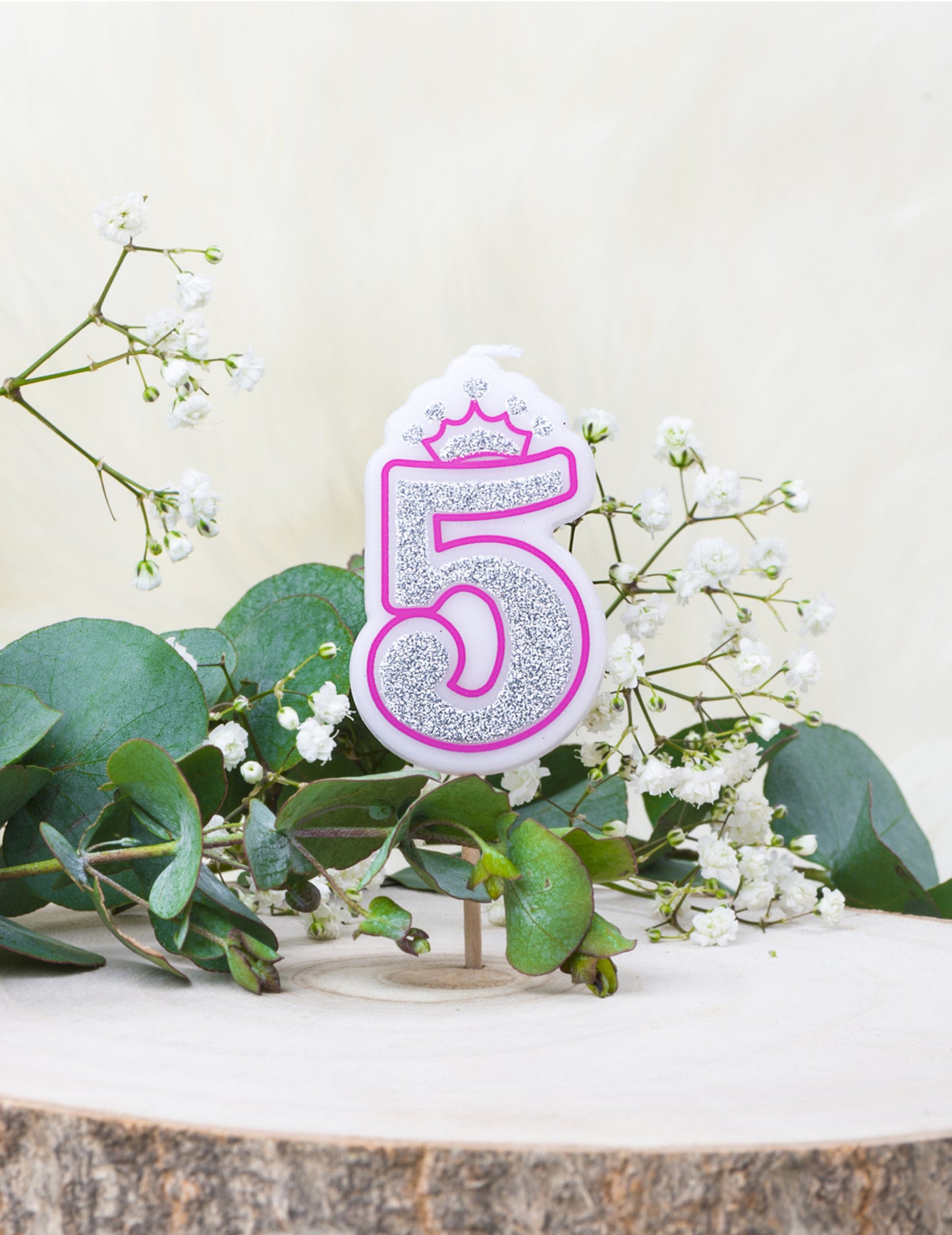 Rózsaszín csillámos hercegnő 5-ös születésnapi gyertya 5.8 cm