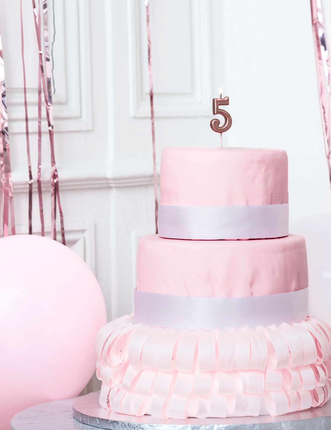 Metál rozéarany 5-ös születésnapi gyertya 4.3 cm