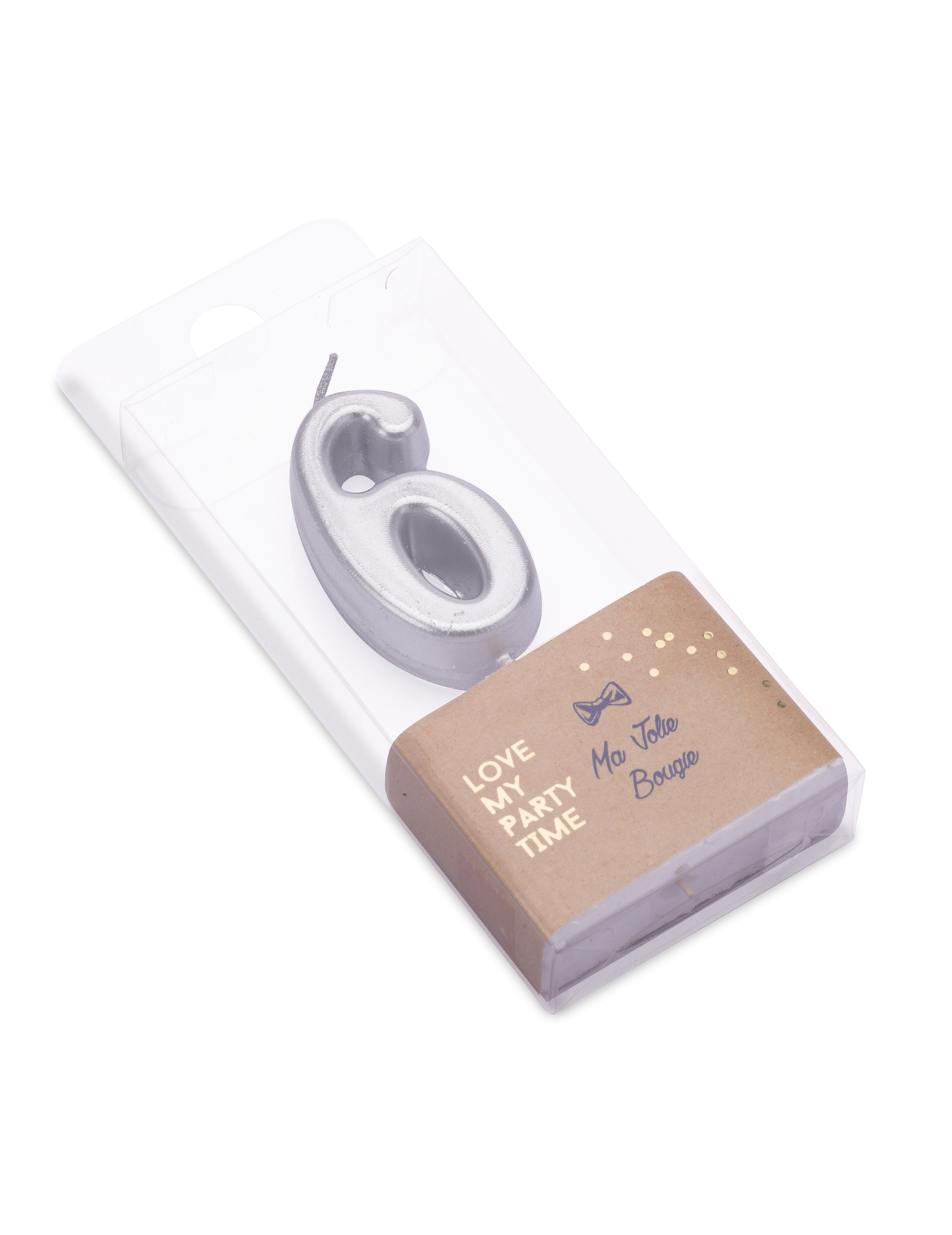 Ezüst metál 6-os születésnapi gyertya 4.3 cm csúccsal