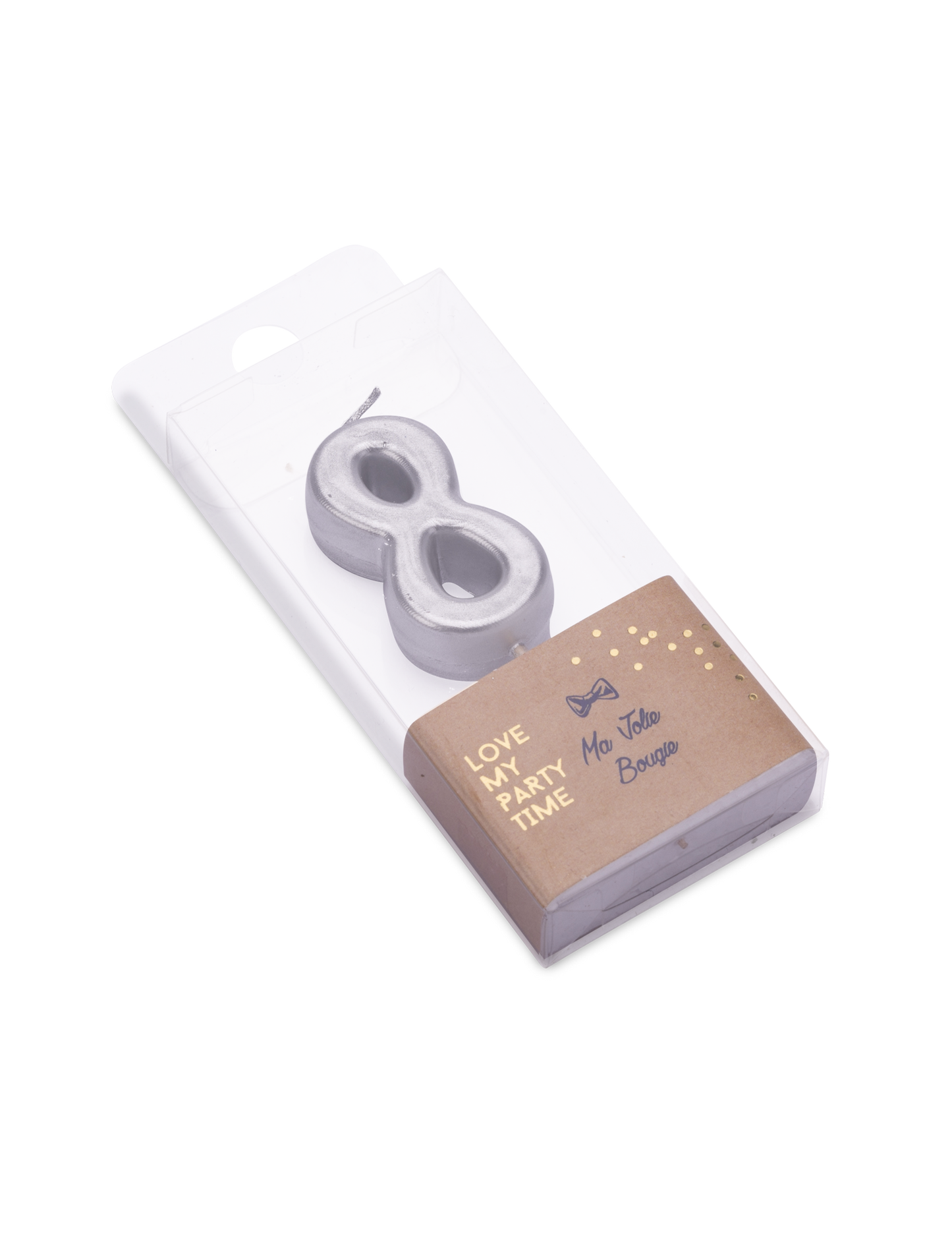 Ezüst metál 8-as születésnapi gyertya 4.3 cm csúccsal