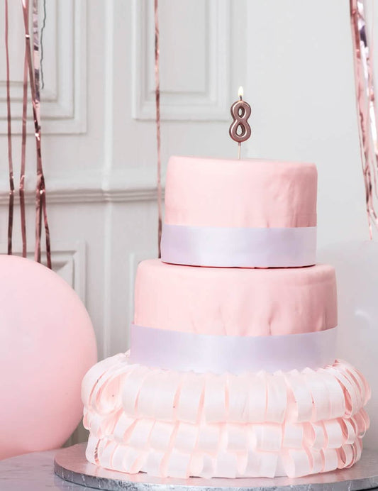 Bougie d'anniversaire chiffre 8 rose gold métallisée avec pic