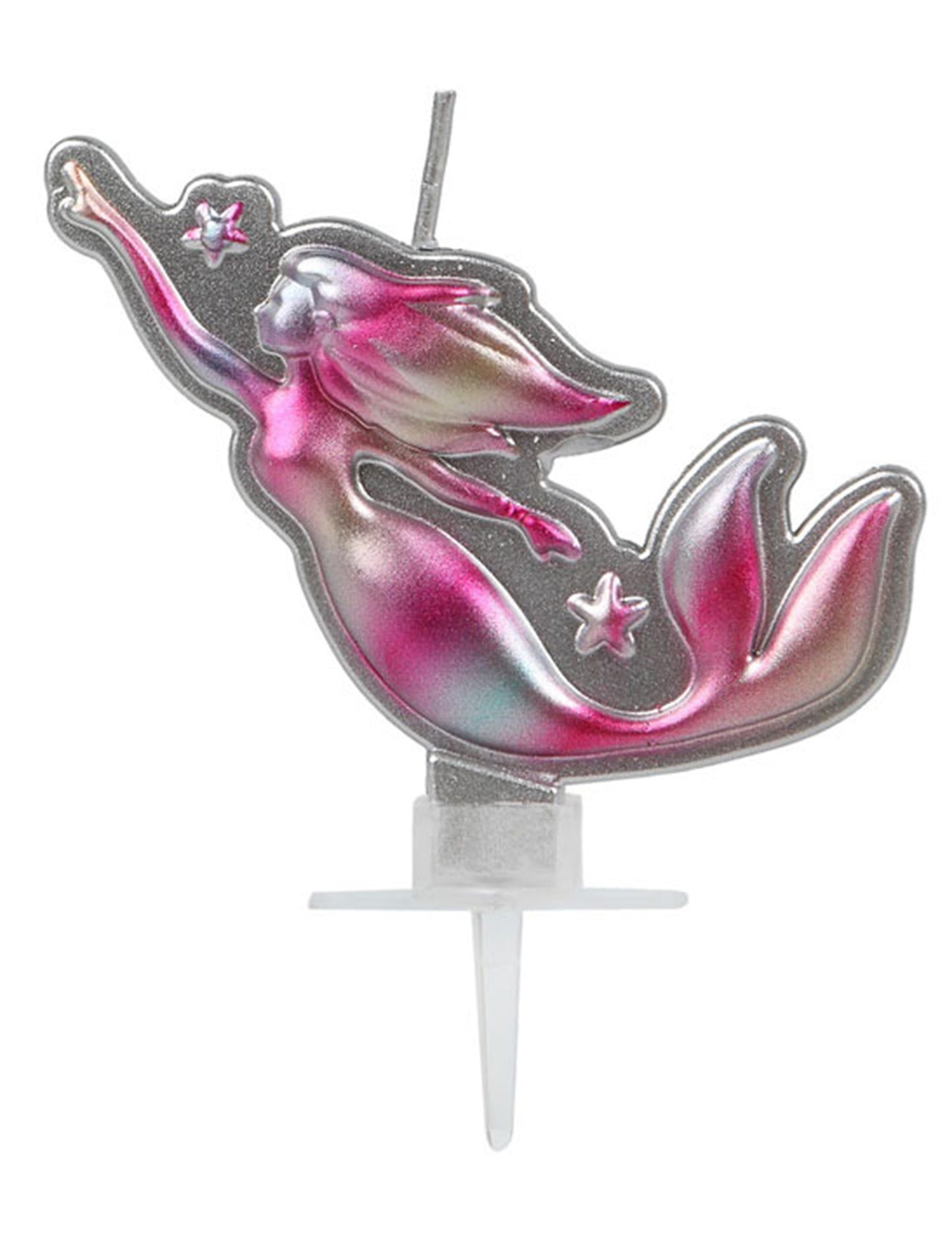 Csinos rózsaszín és ezüst sziréna gyertya 14 x 10 cm