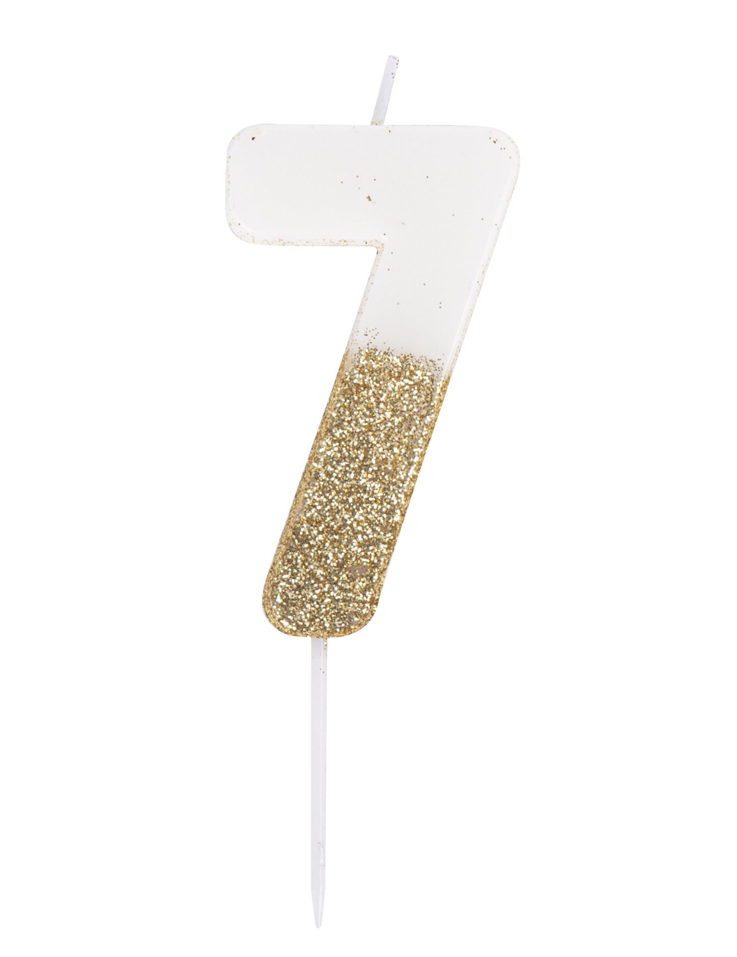 Fehér és arany csillogó 7-es számú gyertya pálcikán cm születésnapra
