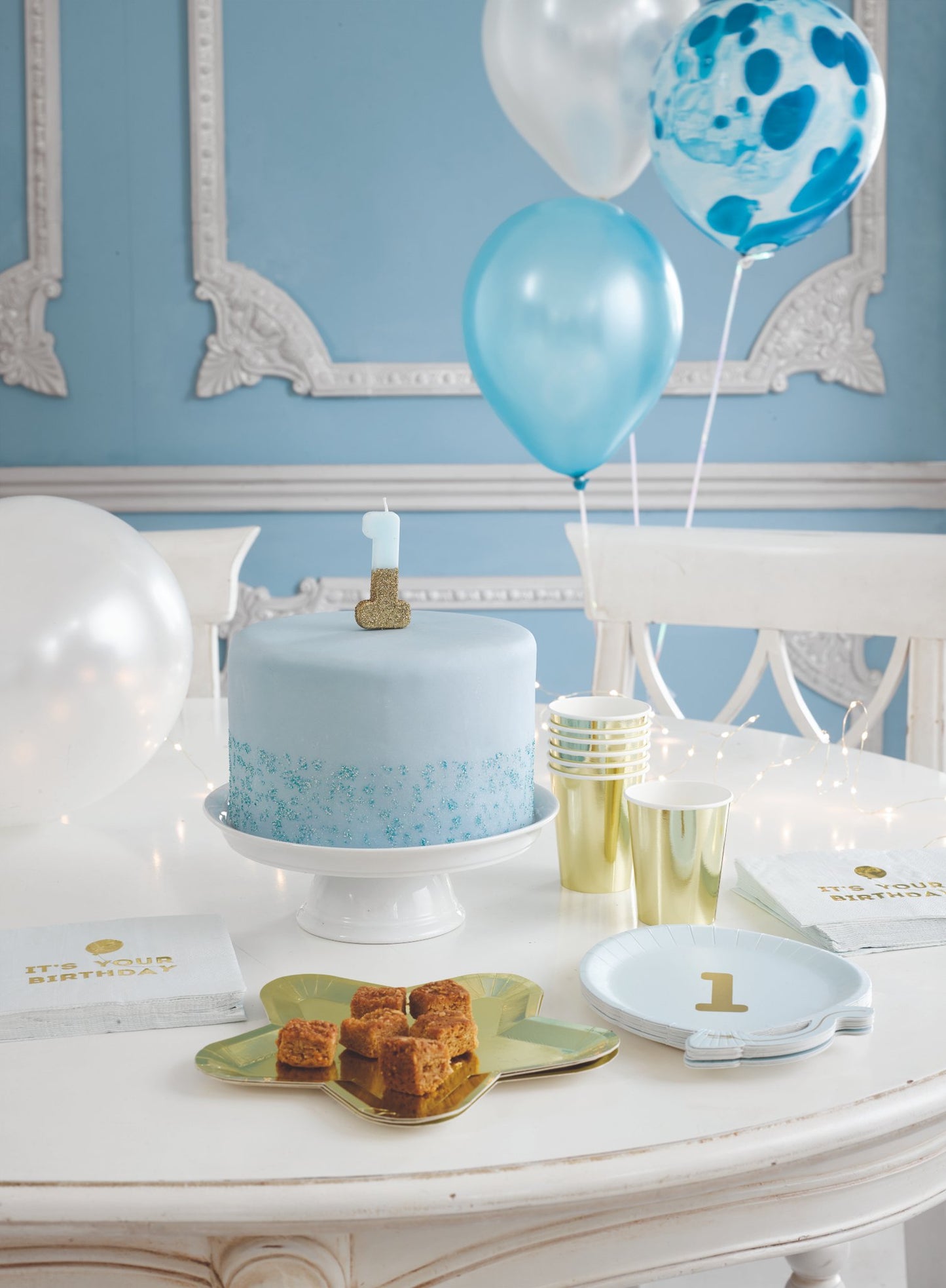 Gyertya pálcán kék és arany csillámos számokkal 13.8 cm tortához