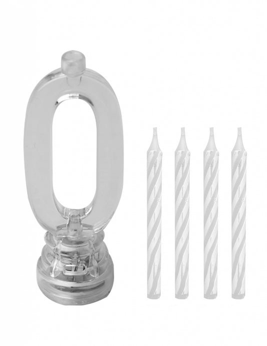 Détail du support et des bougies de rechange de la bougie lumineuse LED chiffre 0