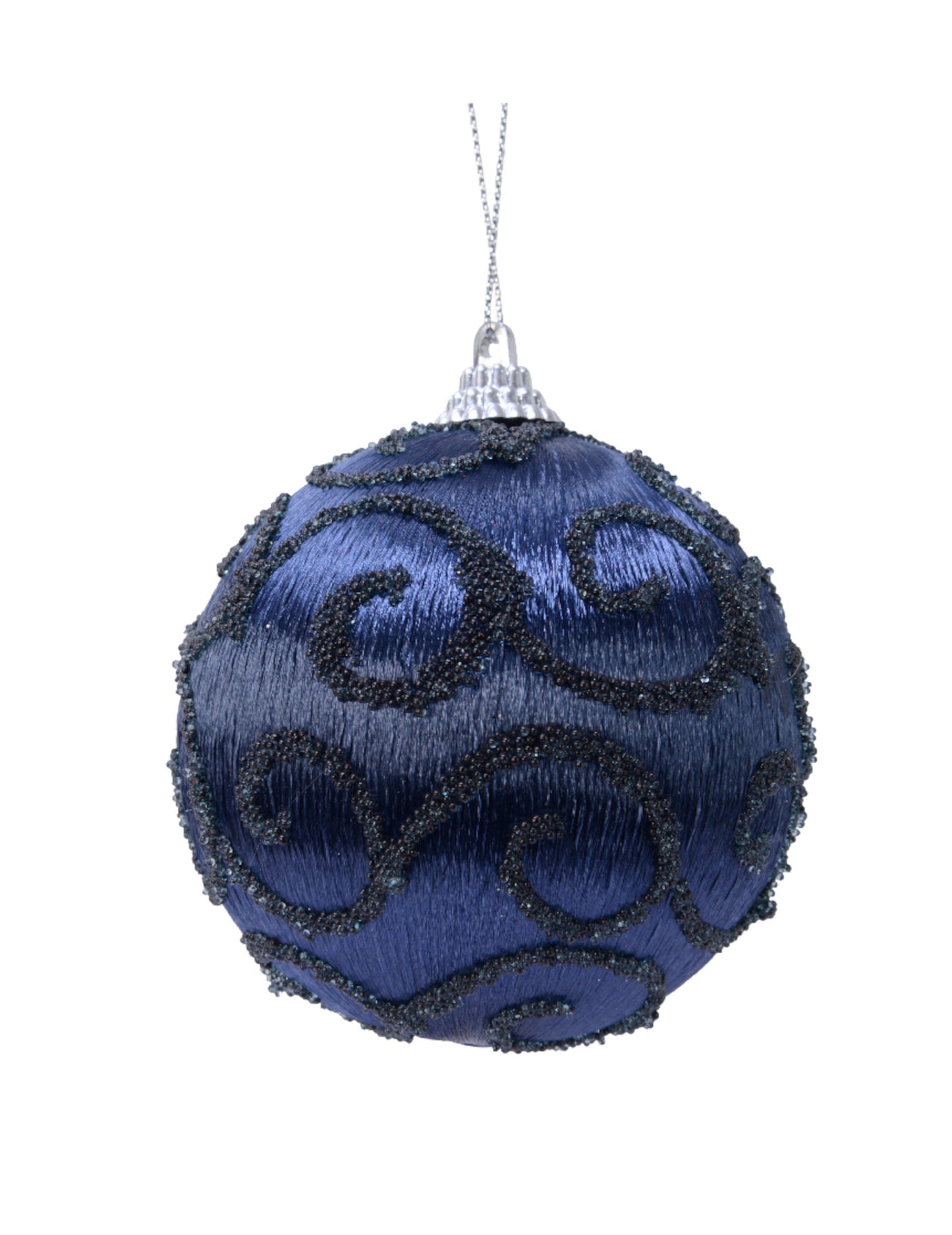 Éjfélkék karácsonyfa gömbdísz 8 cm flitteres