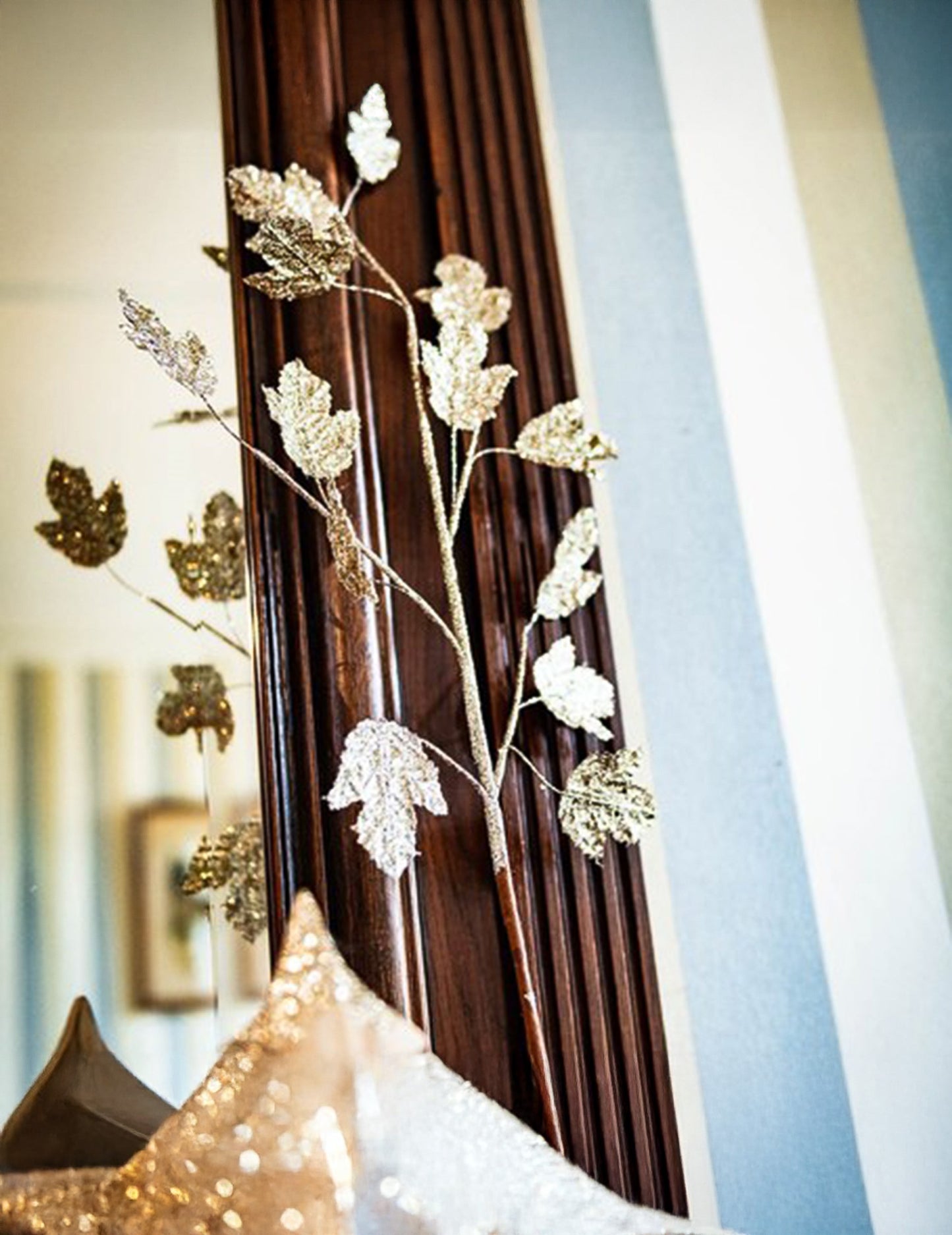 Pezsgőcsillámú juharlevél ág 75 cm és flitterek