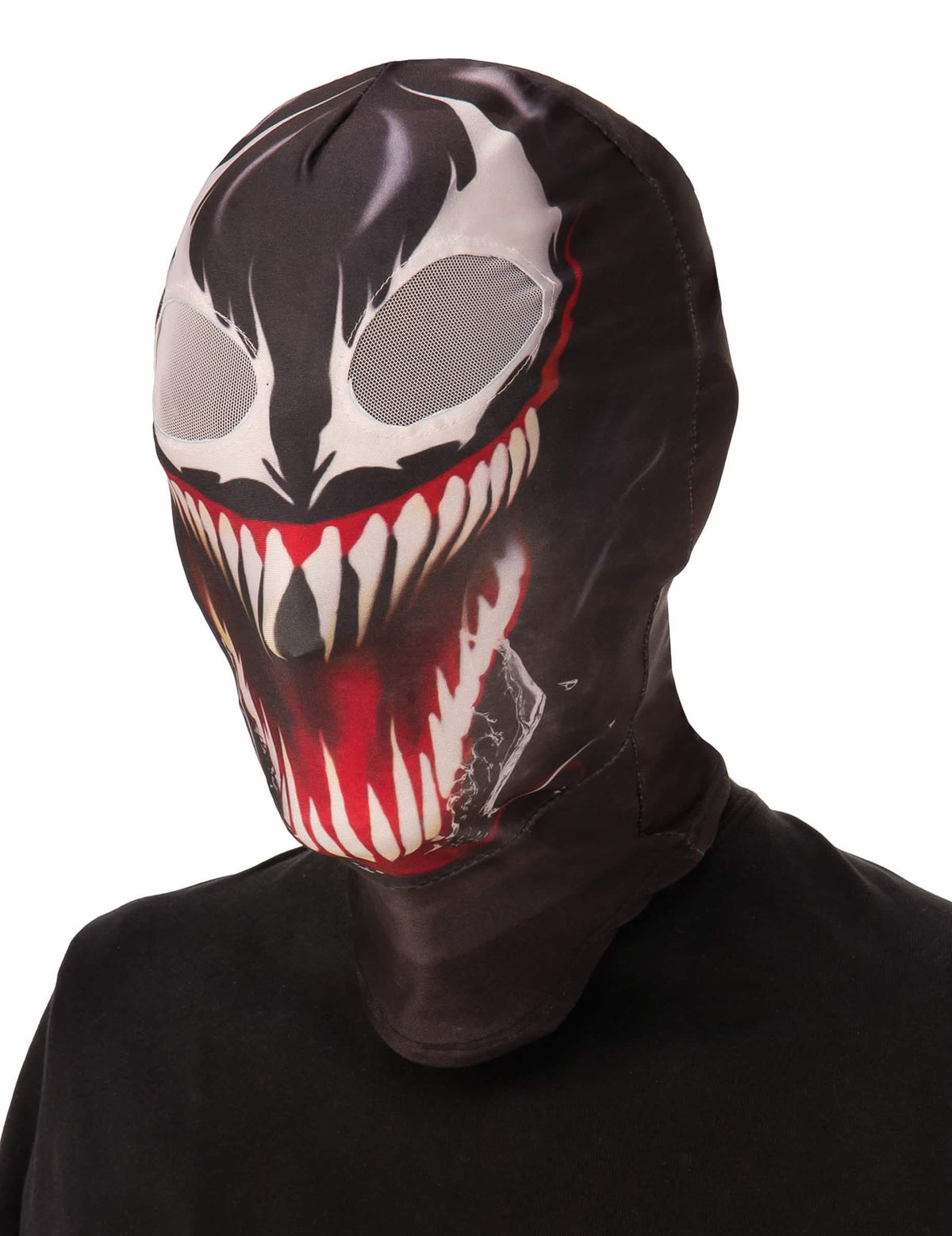 Venom fekete felnőtt balaklava éles fogakkal és nagy fehér szemekkel