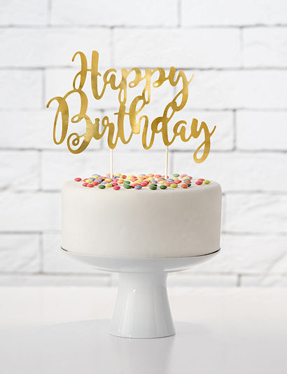 Cake Topper a boldog születésnapot arany metál 22,5 cm -ben