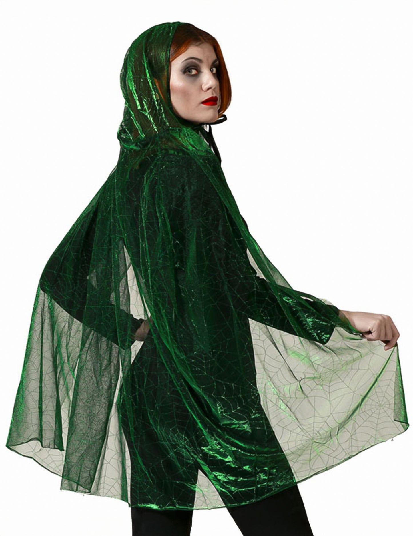 Köpeny a kapucnis felnőtt zöld pók vászonig