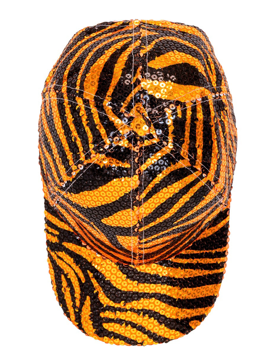 Vue de dessus de la casquette à sequins tigrée