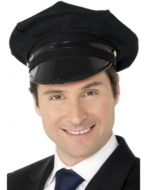 Felnőtt fekete sofőr sapka fényes árnyékolóval