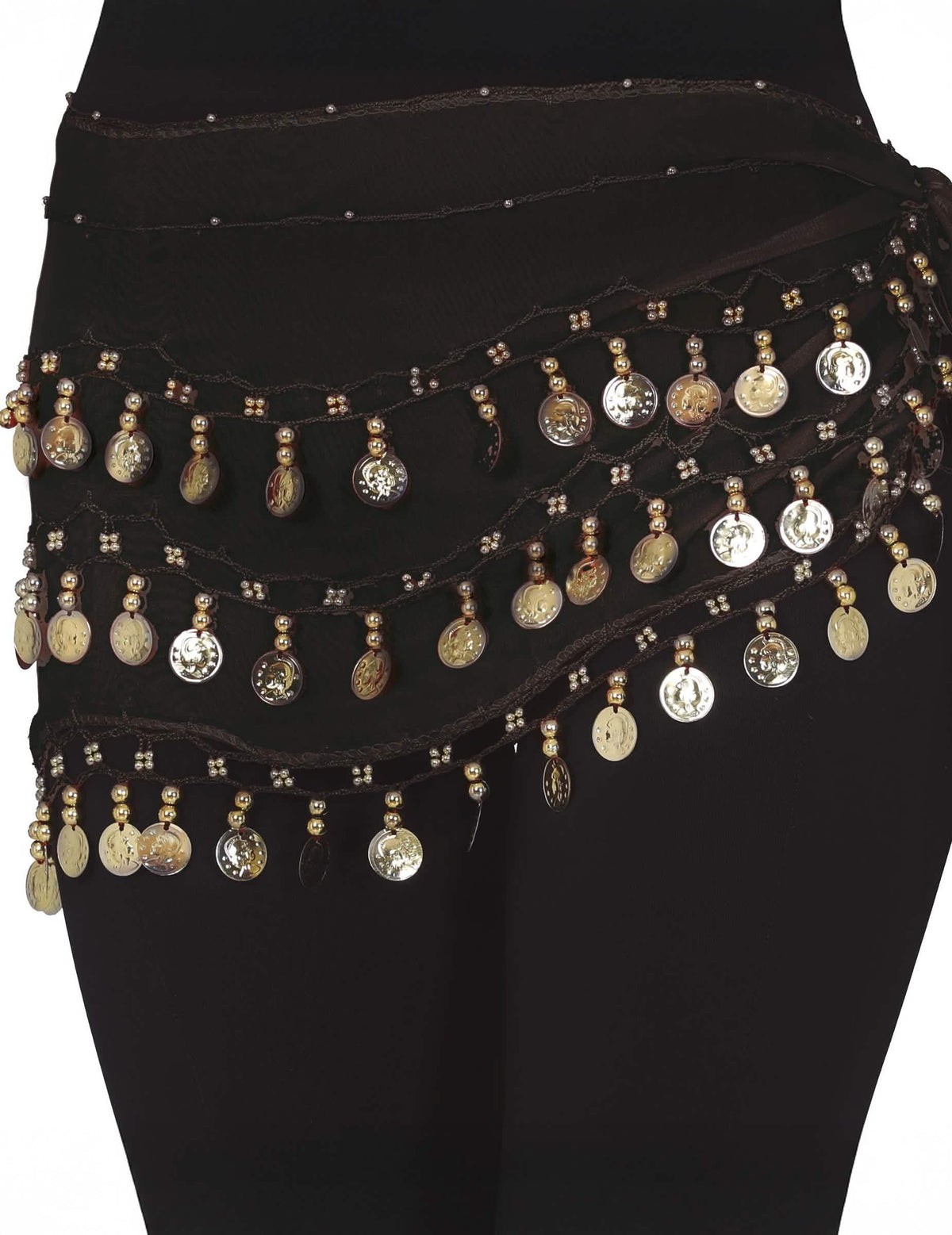 Ceinture orientale pour femme noire à piécettes dorées