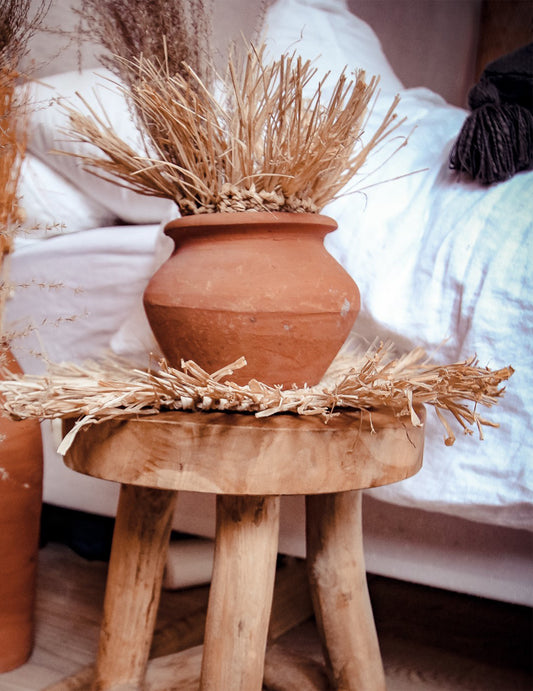 Bali kerek raffia asztaldísz 36 cm rojtokkal