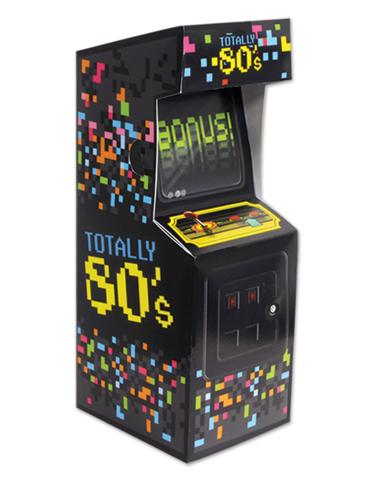 Asztaldísz mini arcade videójáték 80-as évekbeli dekorációhoz, fekete és sokszínű kartonból