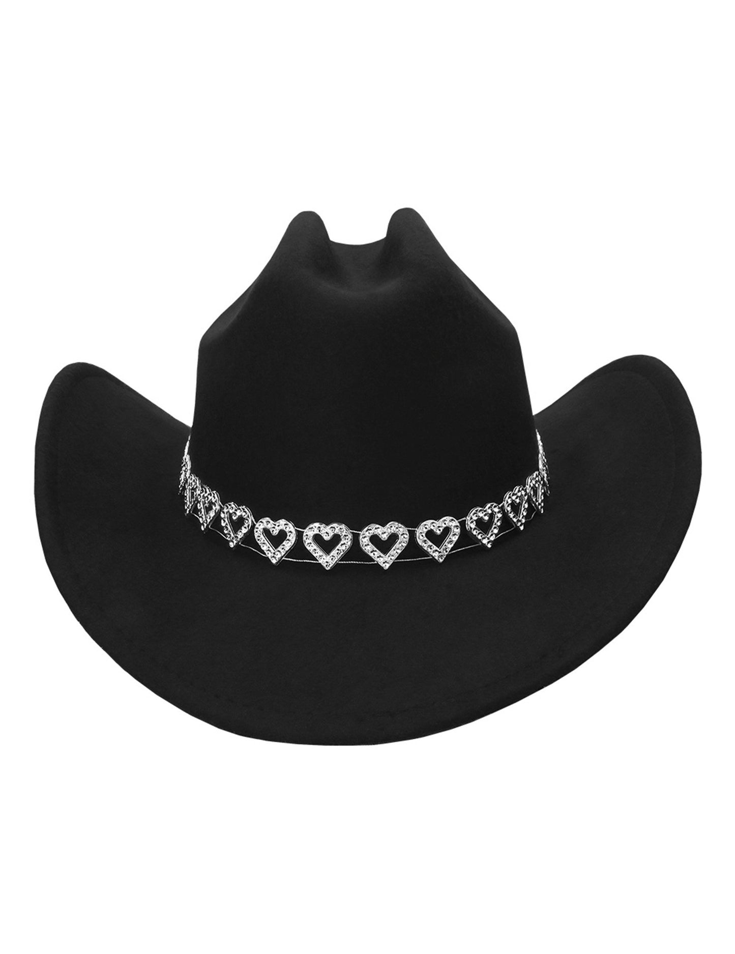 Fekete cowboy kalap csillogó szívekkel, felnőtteknek