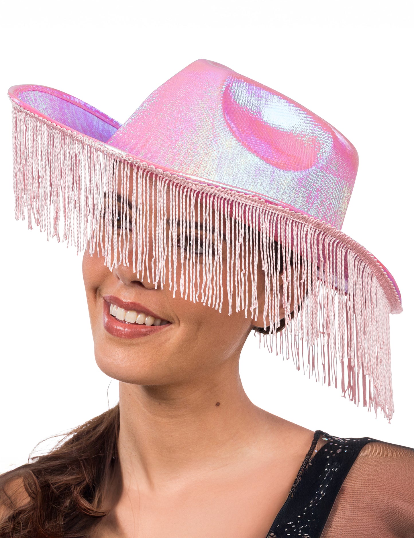 Rózsa irizáló cowboy kalap felnőtt rojtokkal