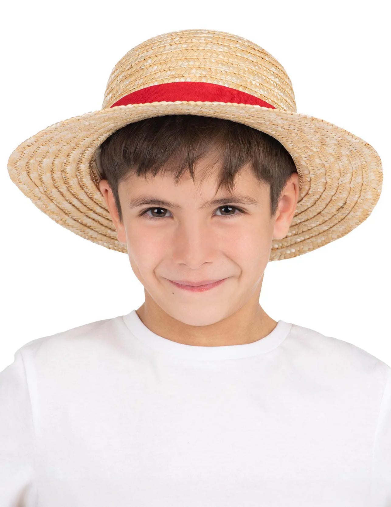 Chapeau de paille roi des pirates pour enfant avec ruban rouge