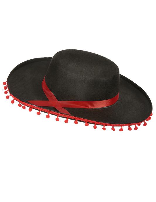 Chapeau espagnol noir et rouge