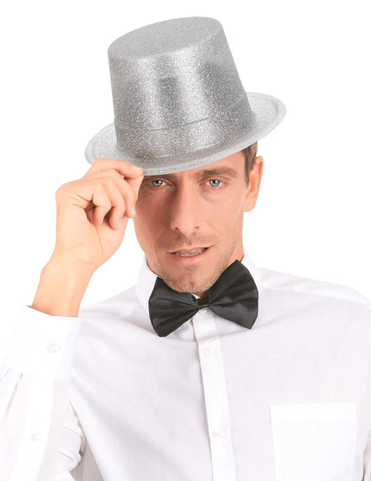 Vue de face du chapeau haut de forme en plastique pailleté