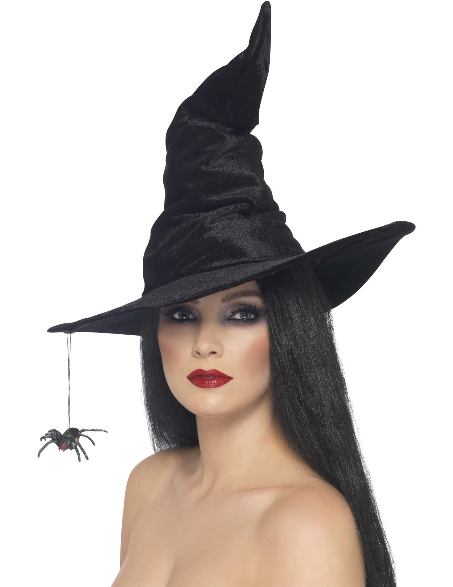Fekete boszorkány kalap Halloween nő pókkal