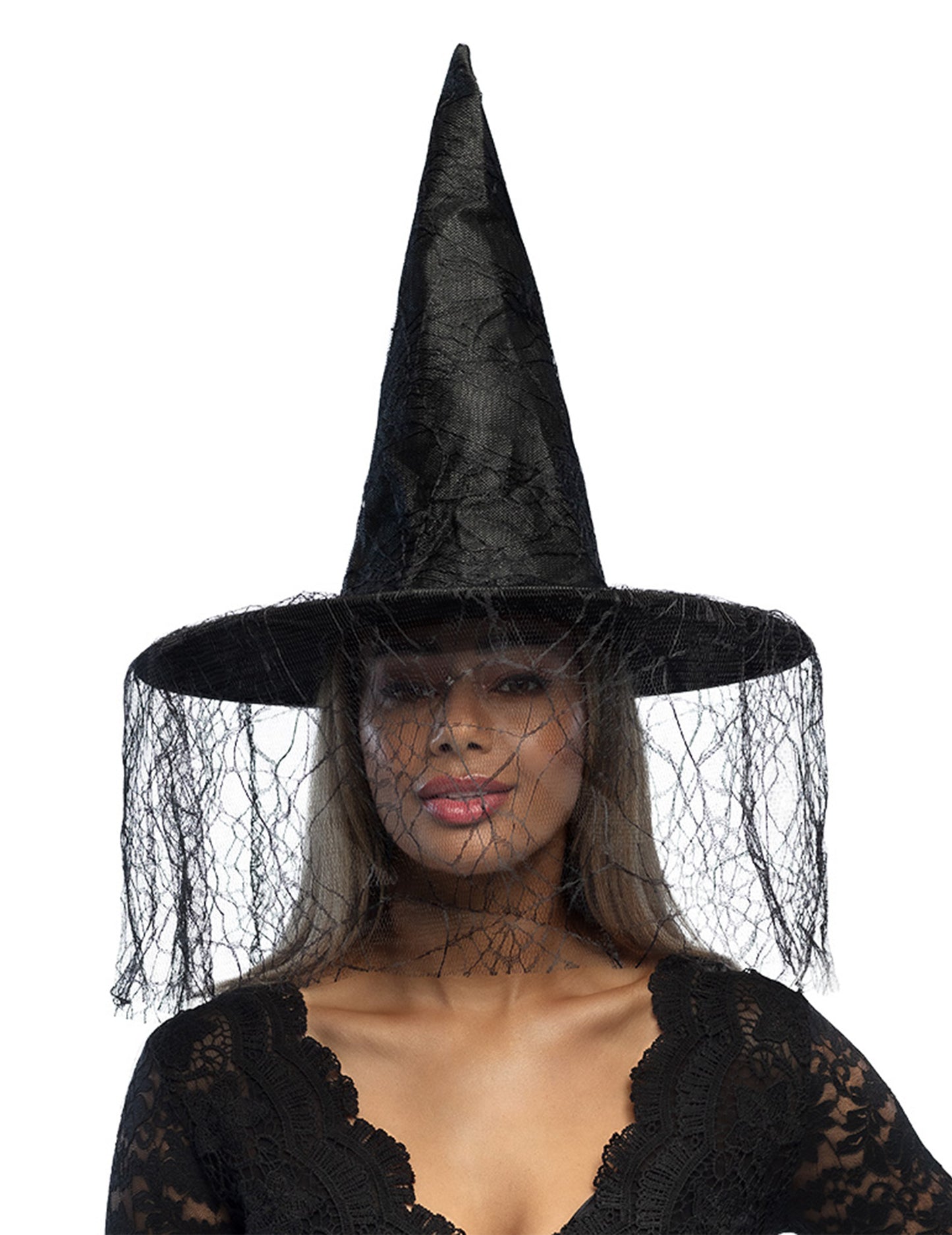 Fekete boszorkány kalap Halloween nő pókfátyol