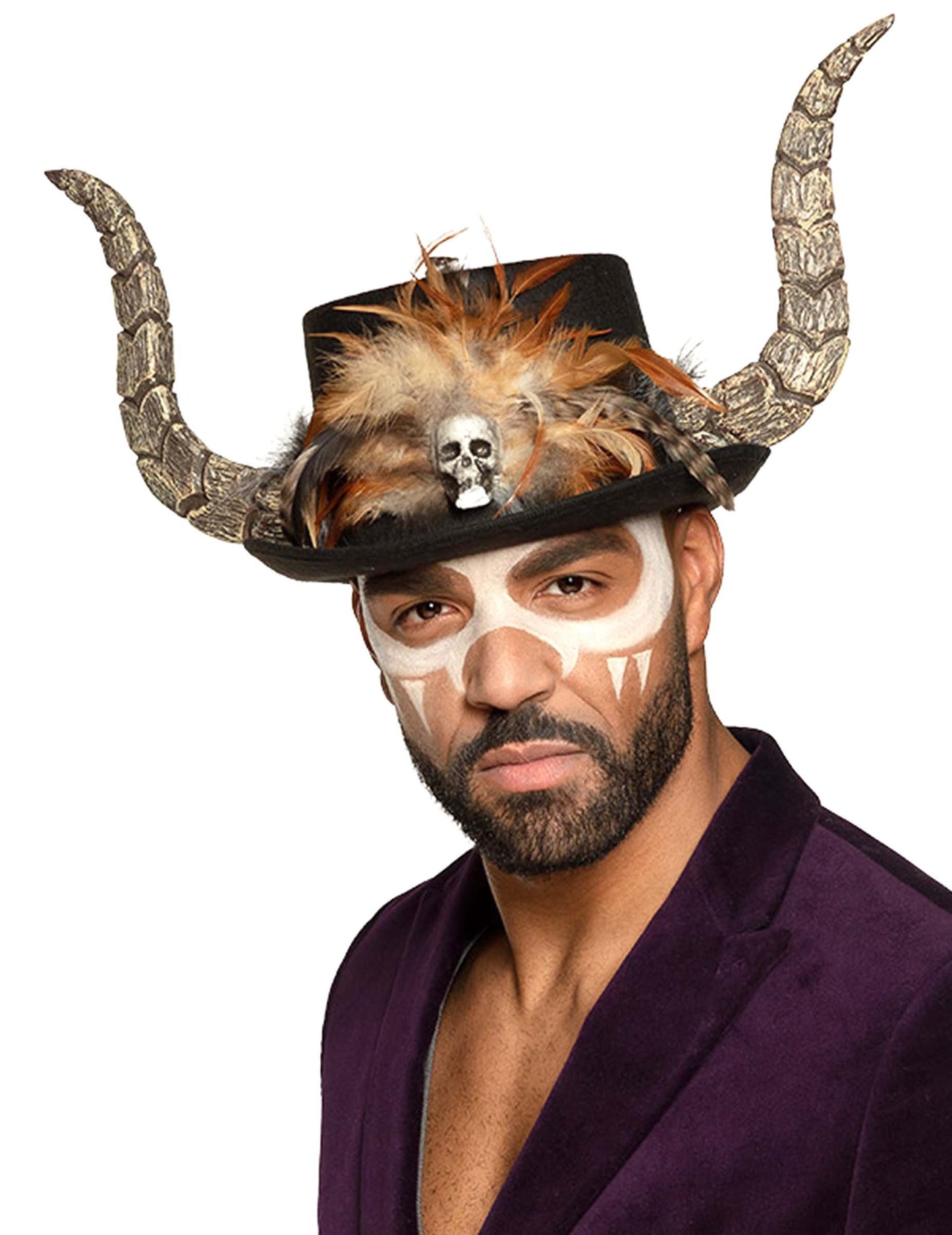 Voodoo kalap felnőtt szarvakkal és tollakkal