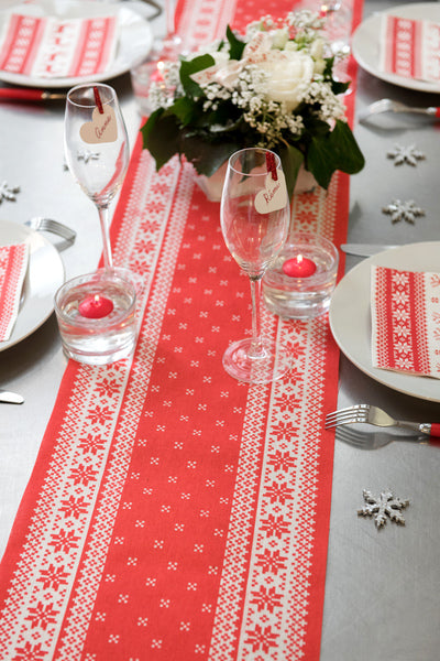 Pamut asztali futó a kandalló mellett 3m x 28 cm piros és fehér