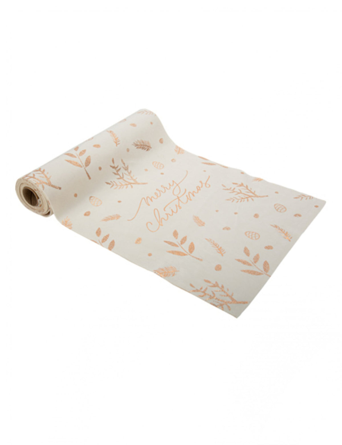Chemin de table Merry Christmas velours blanc et rose gold