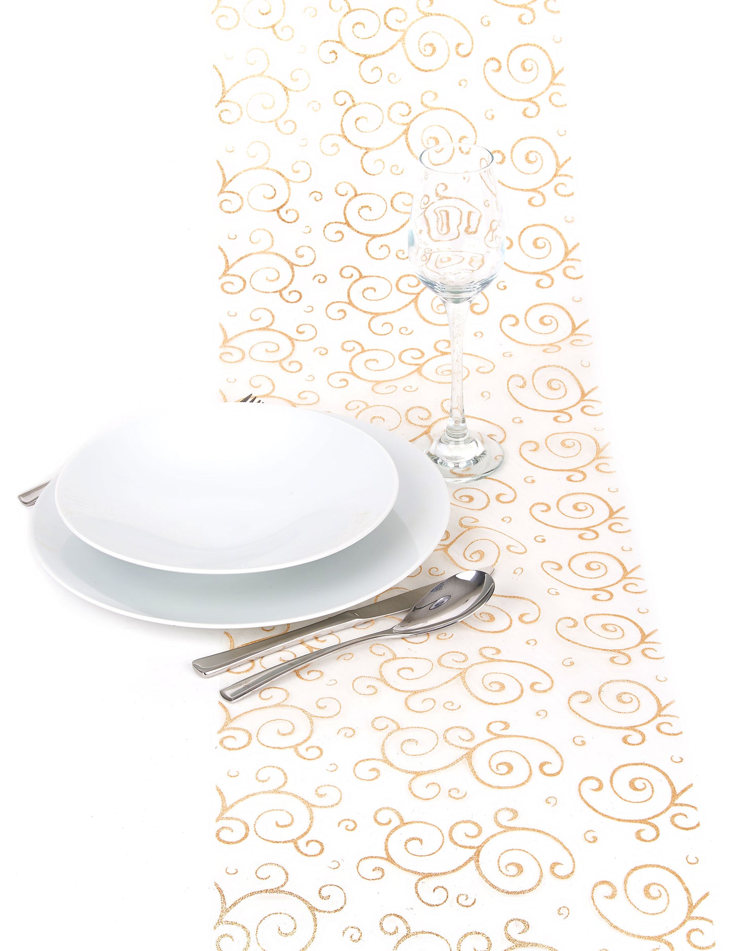Organza arany asztal flittered arabesques 28 cm x 5 m