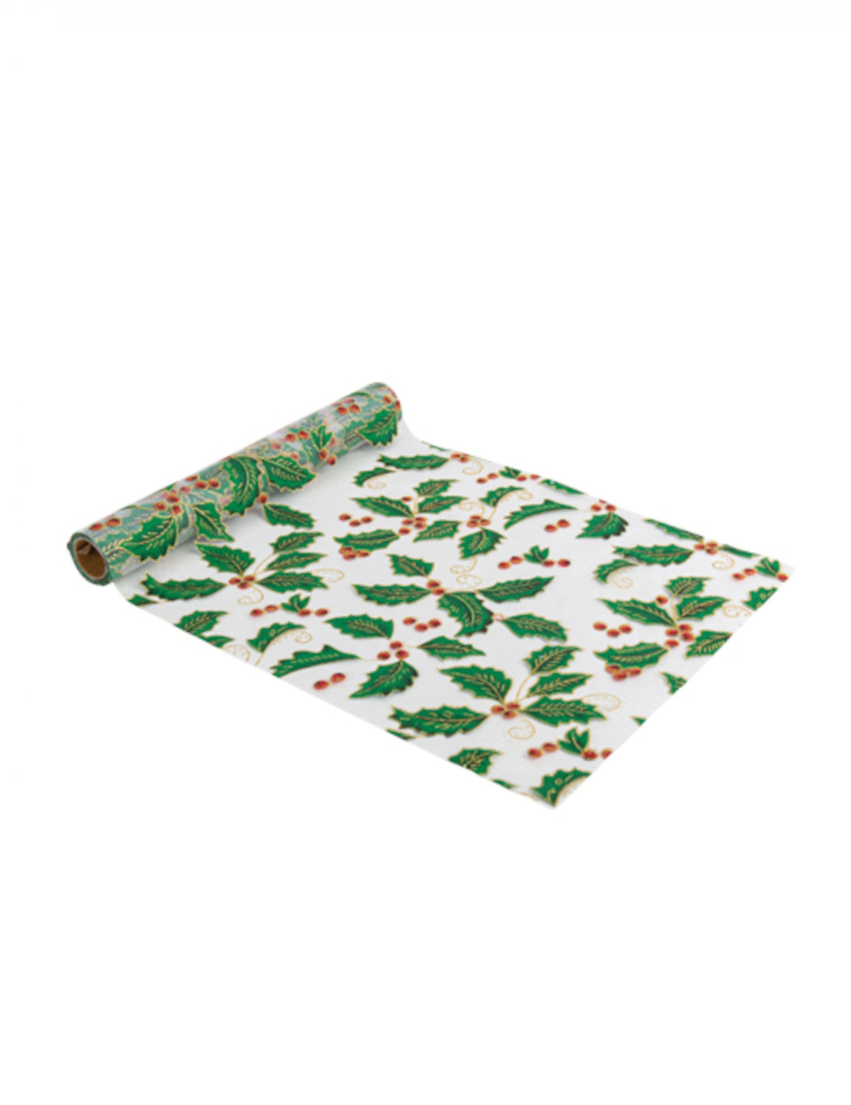 Chemin de table houx de Noël pour décoration blanc en organza et paillettes