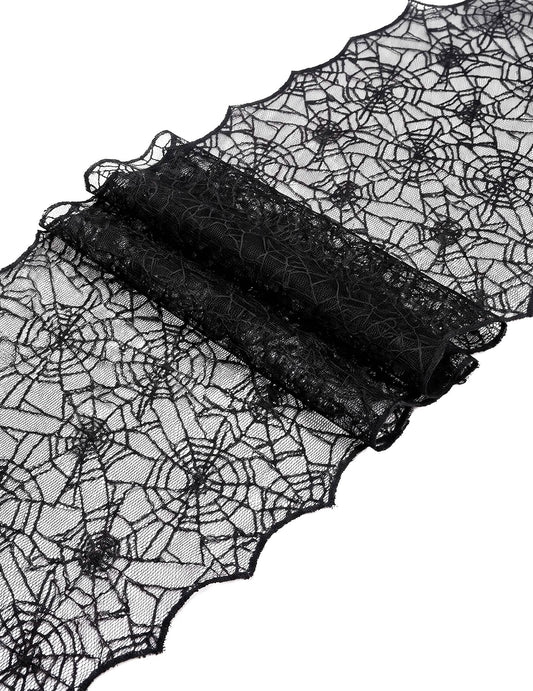 Fekete csipke pókhálós asztali futó 44 cm x 1,82 m