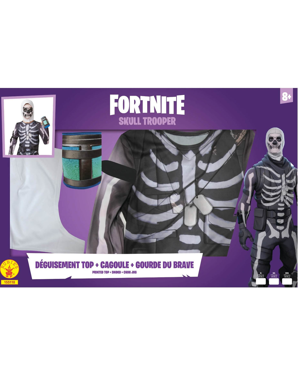 Skull Trooper Fortnite jelmezcsomag kapucnijának és kulacsának részletei