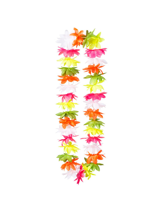 Vue d'ensemble du collier Hawaï coloré fluo