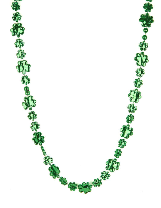 Détail des trèfles brillants du collier Saint Patrick pour adulte