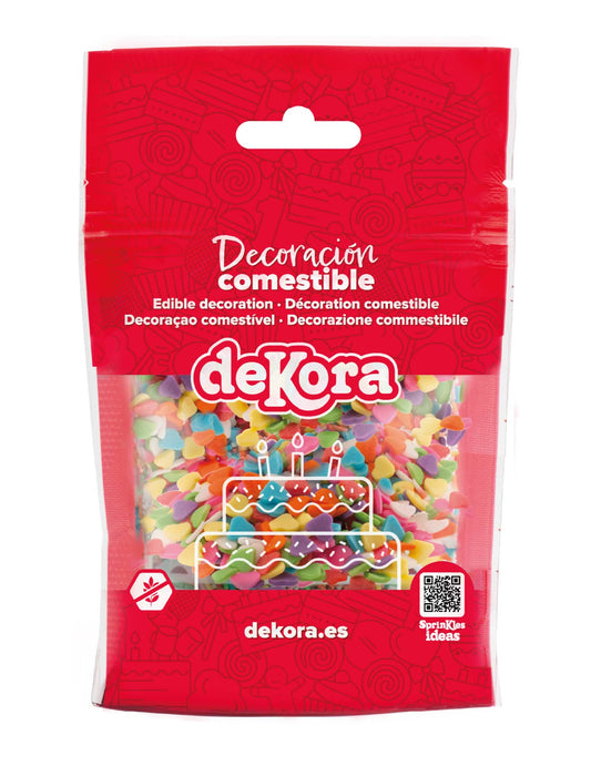 Többszínű szív alakú cukor konfetti 100g, ehető díszekkel