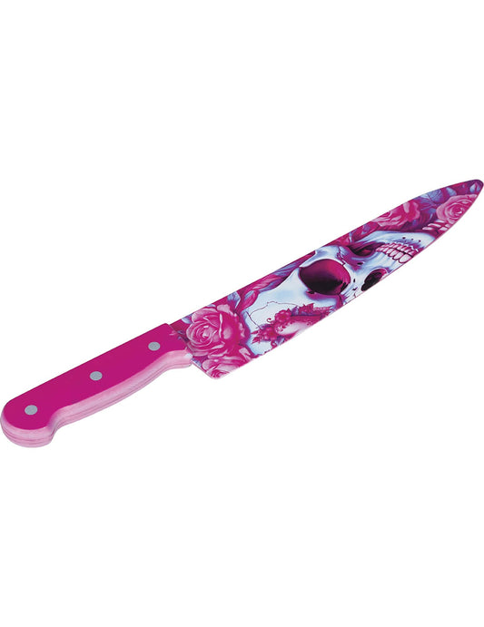 Rózsaszín koponyás kés 35 cm