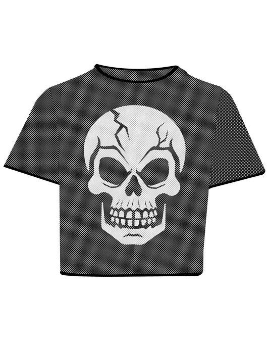 Felnőtt fekete hálós crop top koponyával