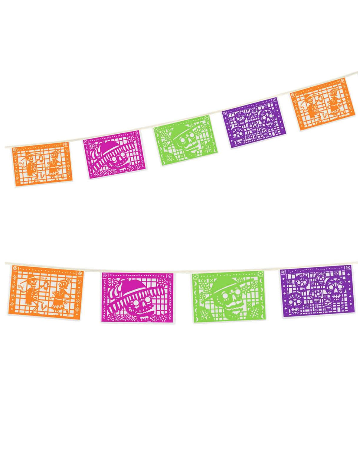 Sokszínű műanyag Dia de los muertos papel picado girland