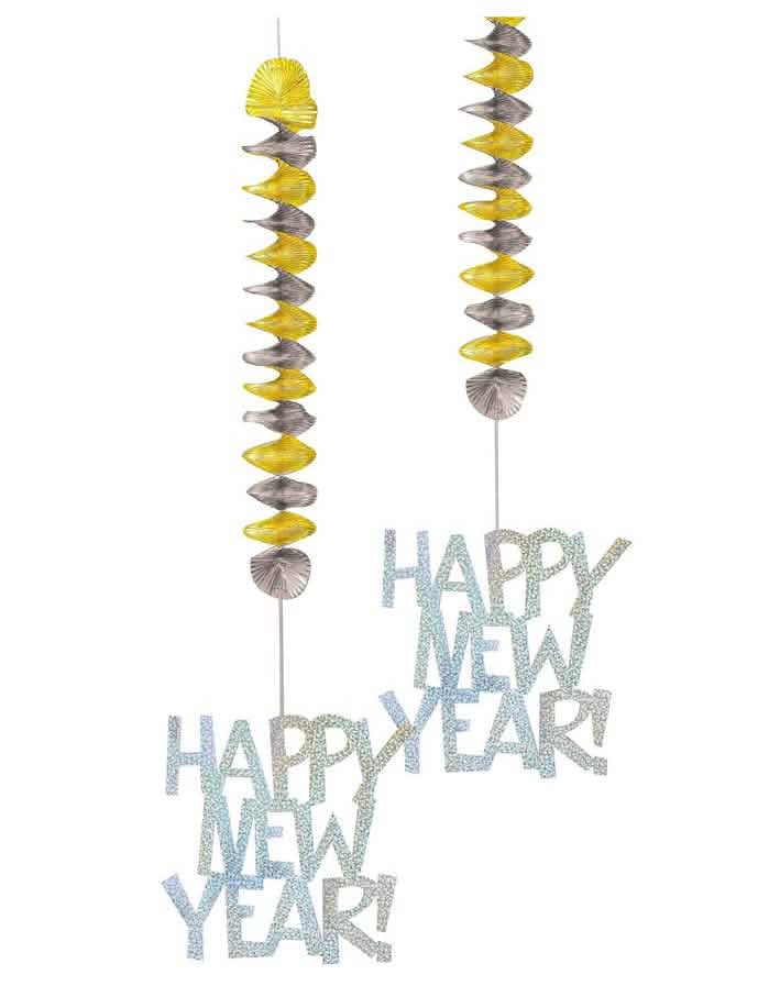 Függeszthető dekoráció nouvel an Happy New Year arany és ezüst ünnepségre