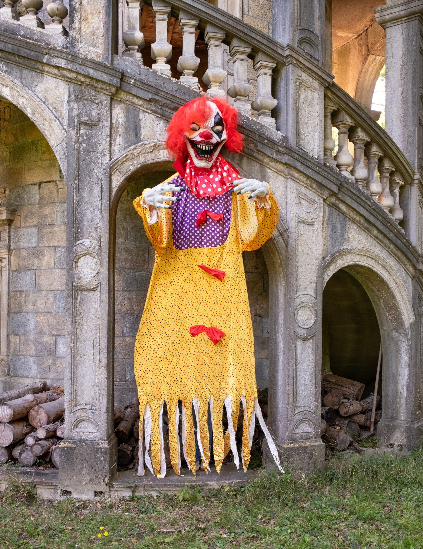 Óriás halloweeni dekoráció: félelmetes függő bohóc, 3,50 m