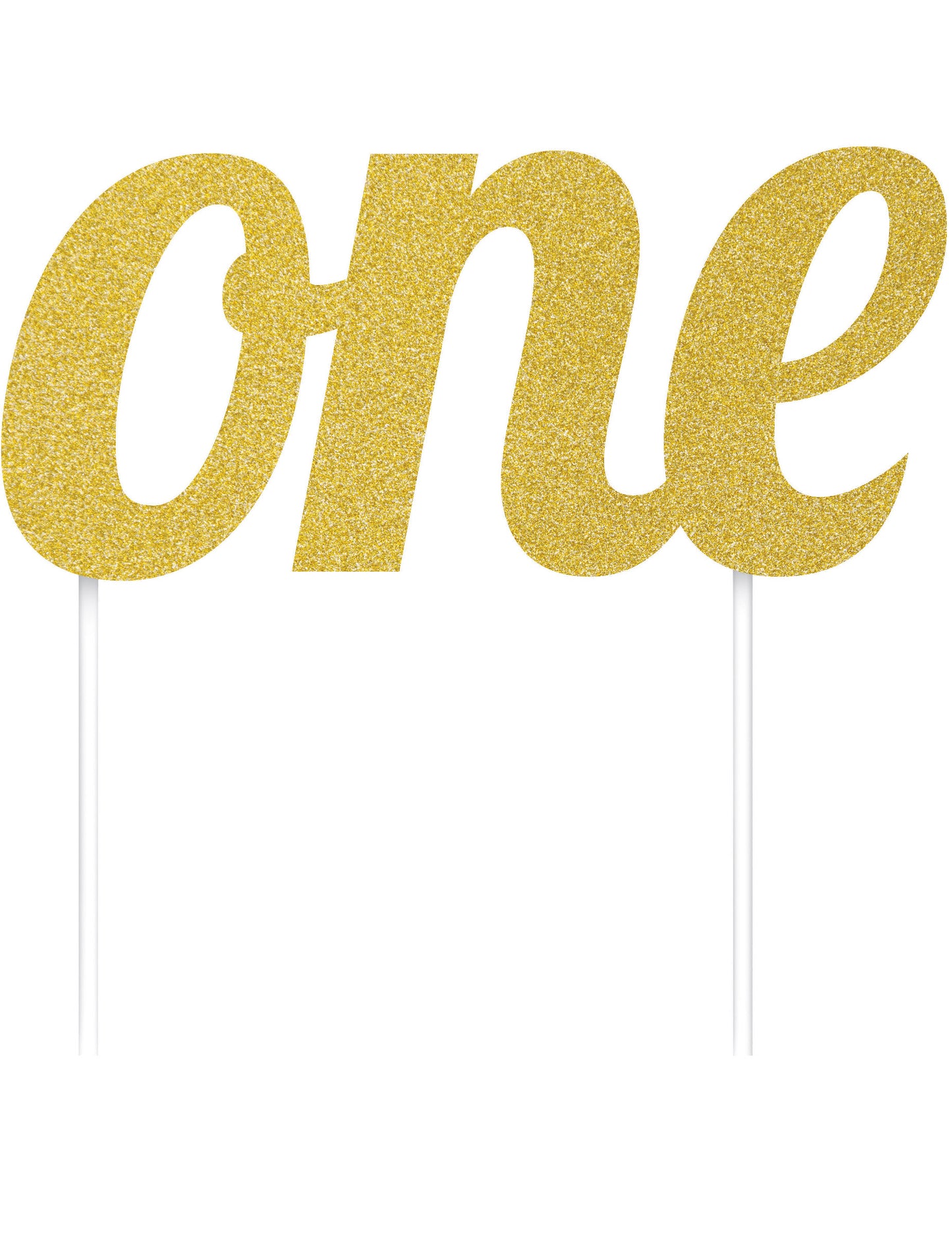 Tortadísz 1 évesnek, arany csillámporos "one" felirattal, 7 x 15 cm cm