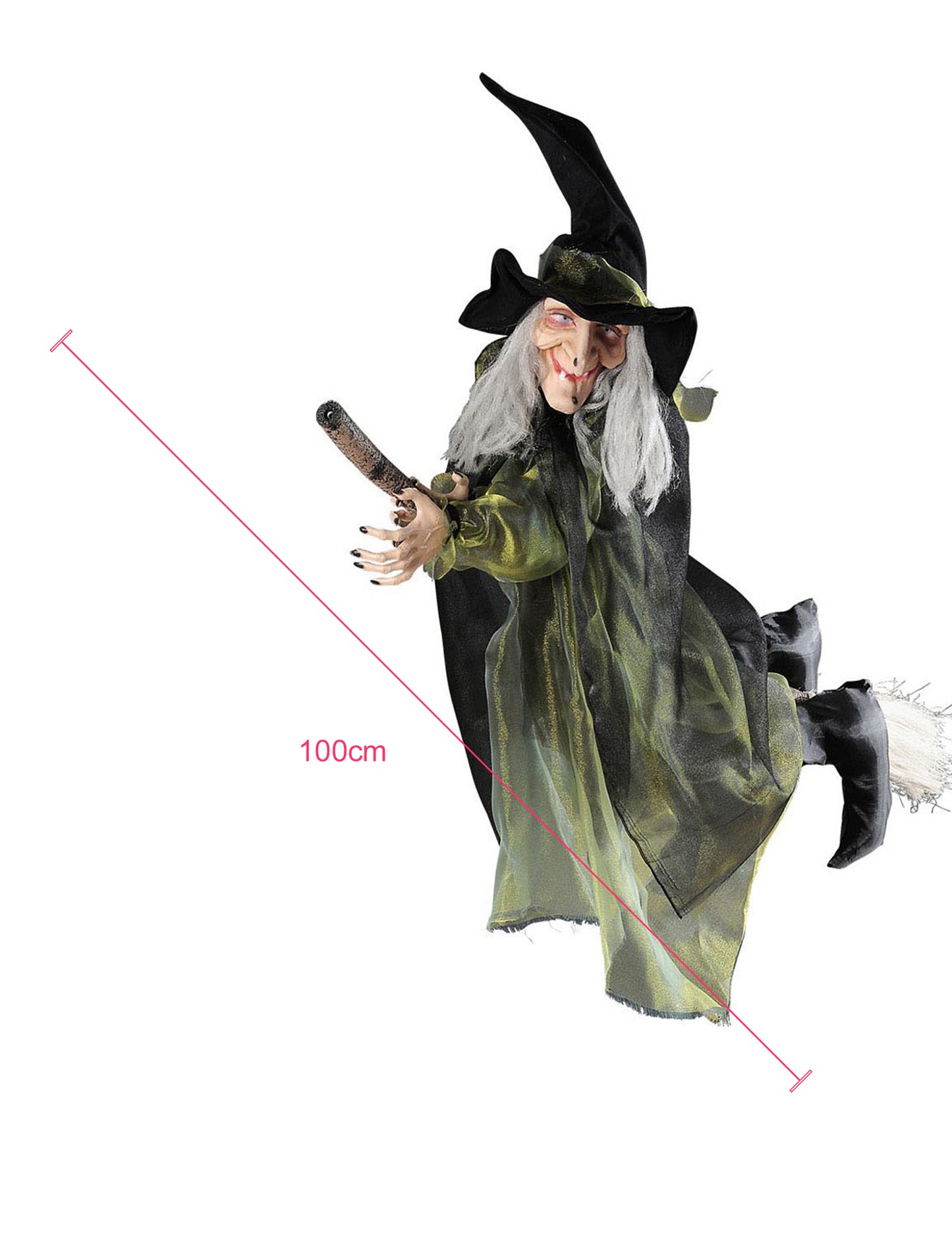 Repülő boszorkány dekoráció 100 cm -es Halloween seprűn
