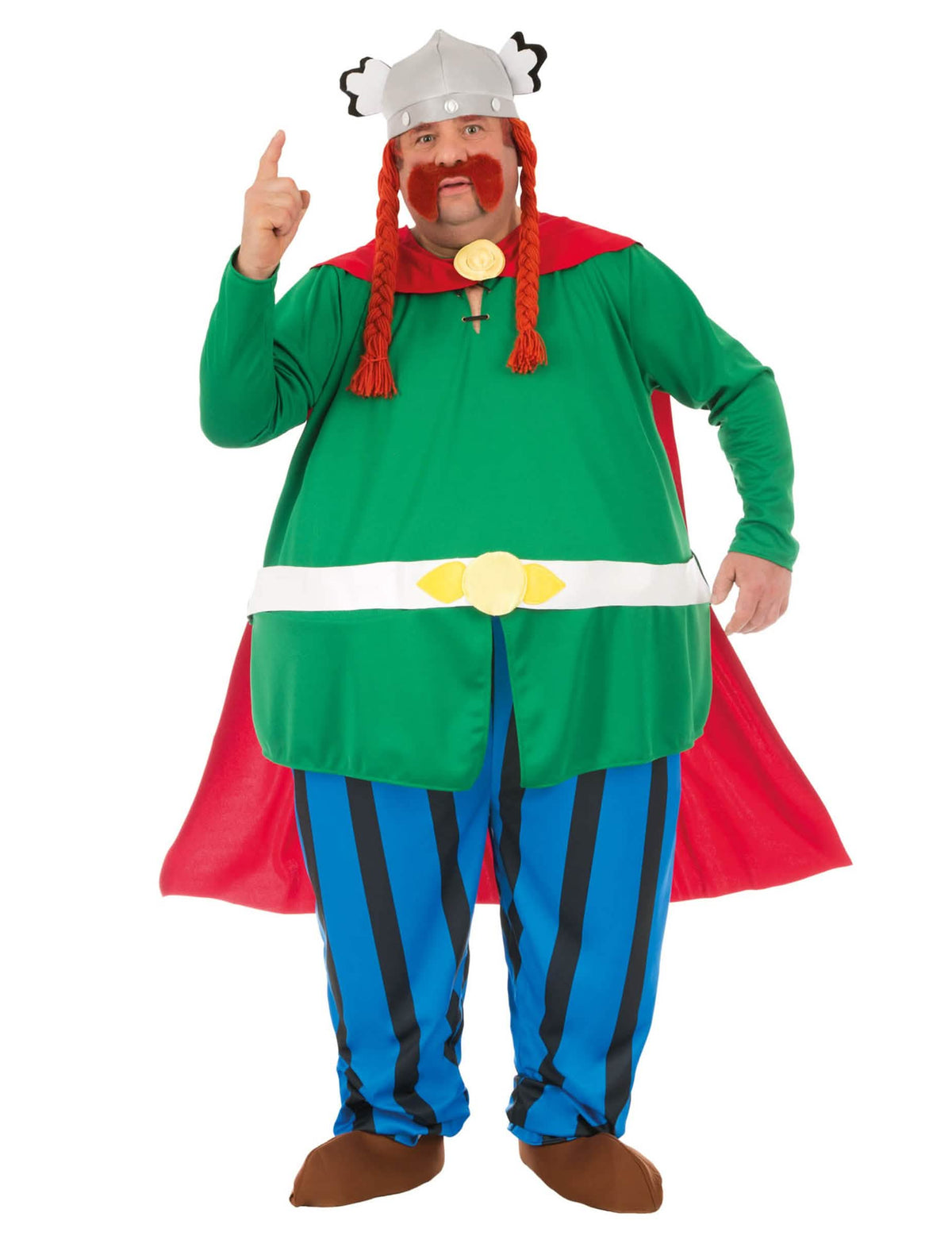 Abraracourcix Asterix és Obelix felnőtt jelmez zöld és piros kék csíkos nadrággal és sisakkal