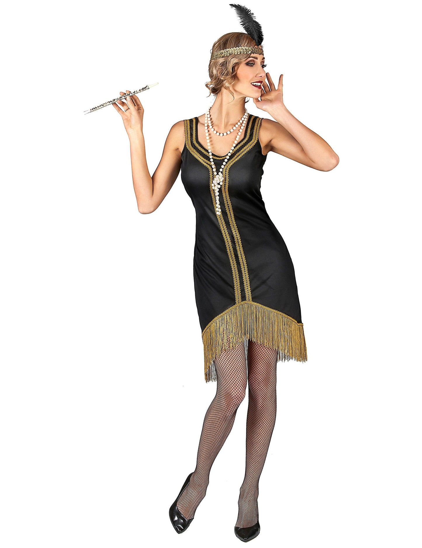 Felnőtt gengszterpár jelmez: fehér, fekete és arany Charleston