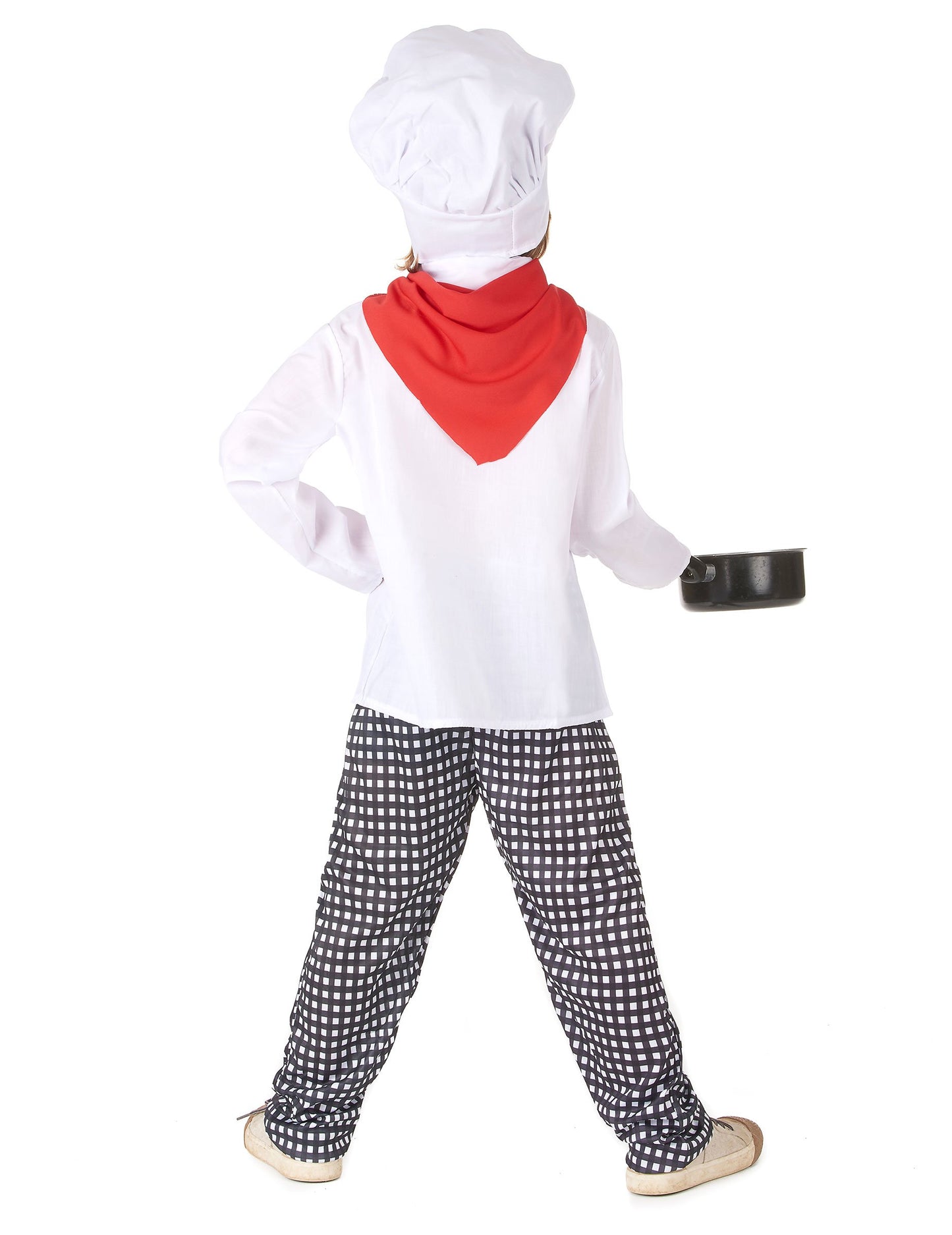 A fiú szakács jelmezének hátulnézeti képe